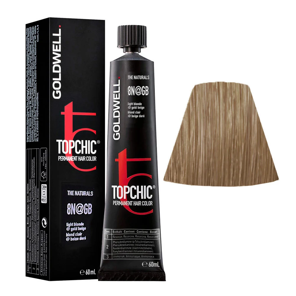 Goldwell Topchic Tube 8N@GB Light Blonde Elumenated Gold Beige  60ml  - colore permanente in tubo