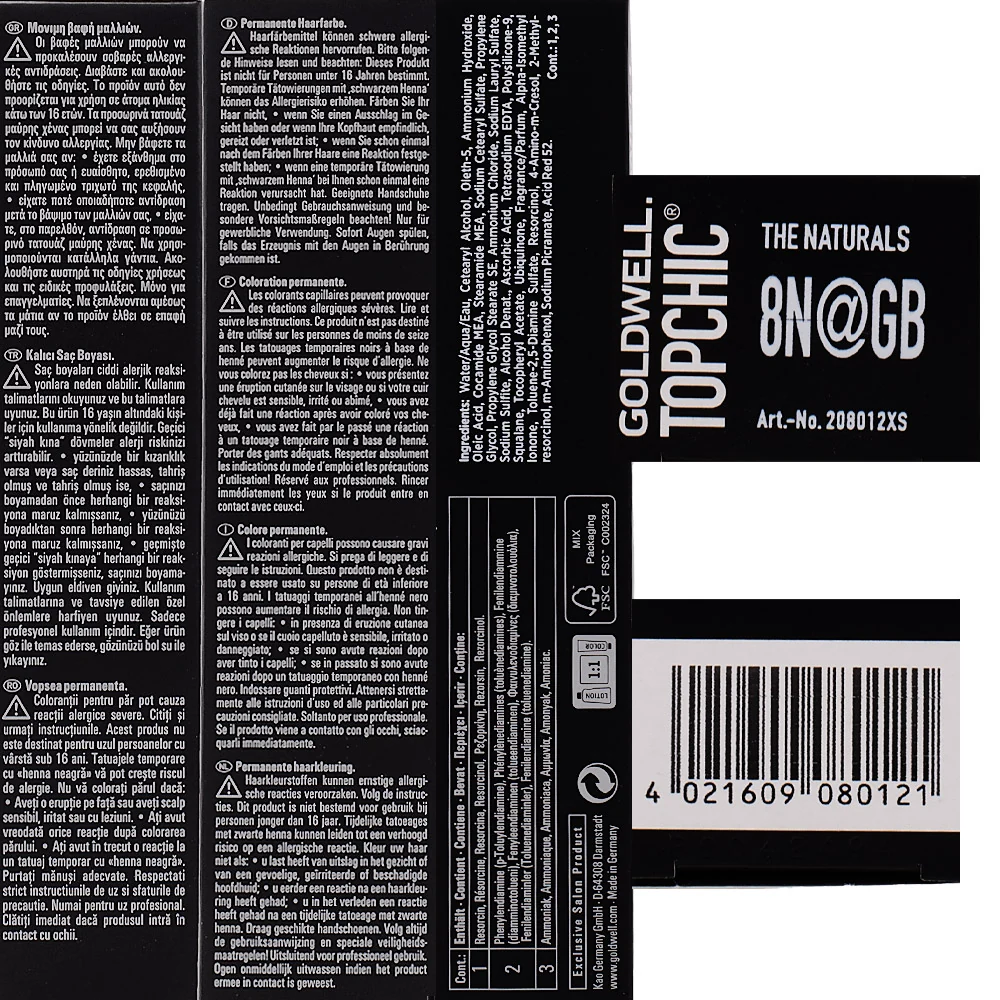 Goldwell Topchic Tube 8N@GB Light Blonde Elumenated Gold Beige  60ml  - colore permanente in tubo - Image 2