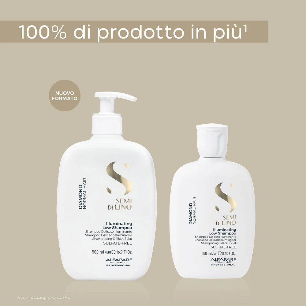 Alfaparf Milano Semi Di Lino Diamond Illuminating Low Shampoo 500ml - shampoo delicato illuminante per capelli normali - Image 2