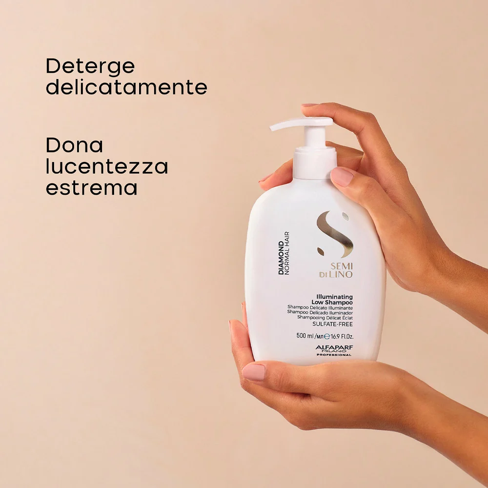 Alfaparf Milano Semi Di Lino Diamond Illuminating Low Shampoo 500ml - shampoo delicato illuminante per capelli normali - Image 5