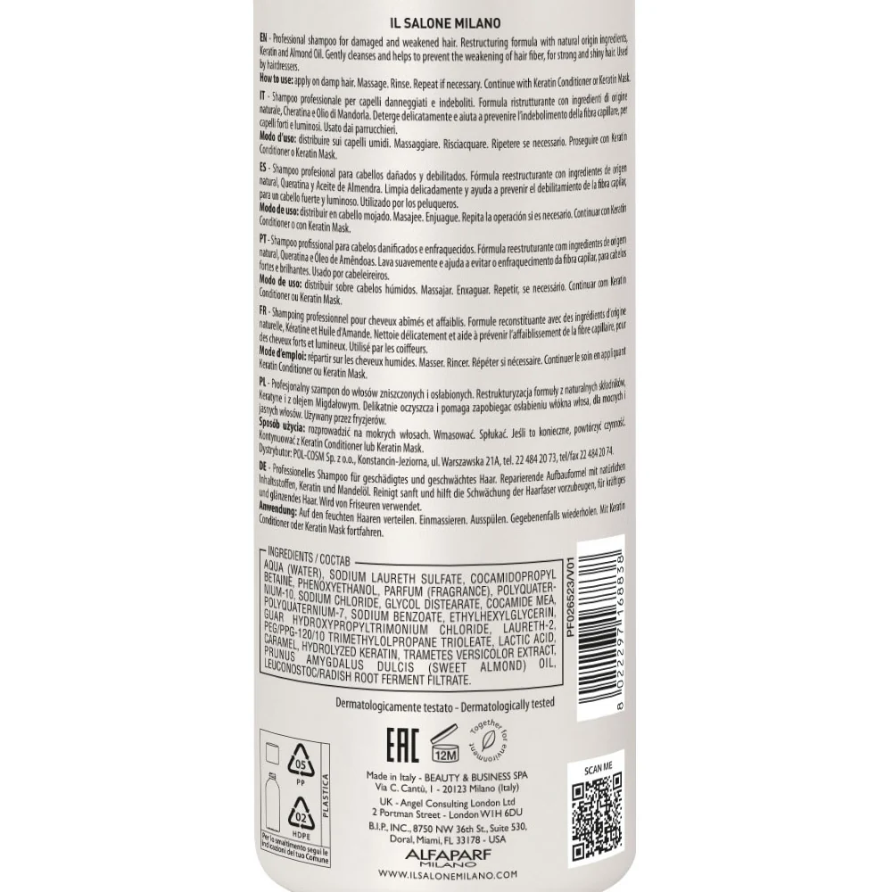 Il Salone Milano Keratin Shampoo 500ml - shampoo per capelli danneggiati e indeboliti - Image 3