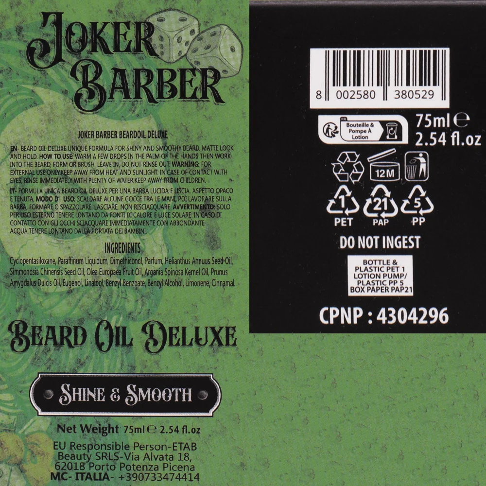 Joker Barber Beard Oil Deluxe 75ml - olio barba idratante - Image 3