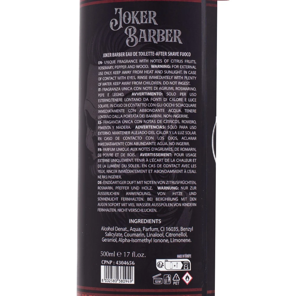 Joker Barber Eau de Toilette After Shave Fuoco 500ml - dopobarba profumato - Image 2