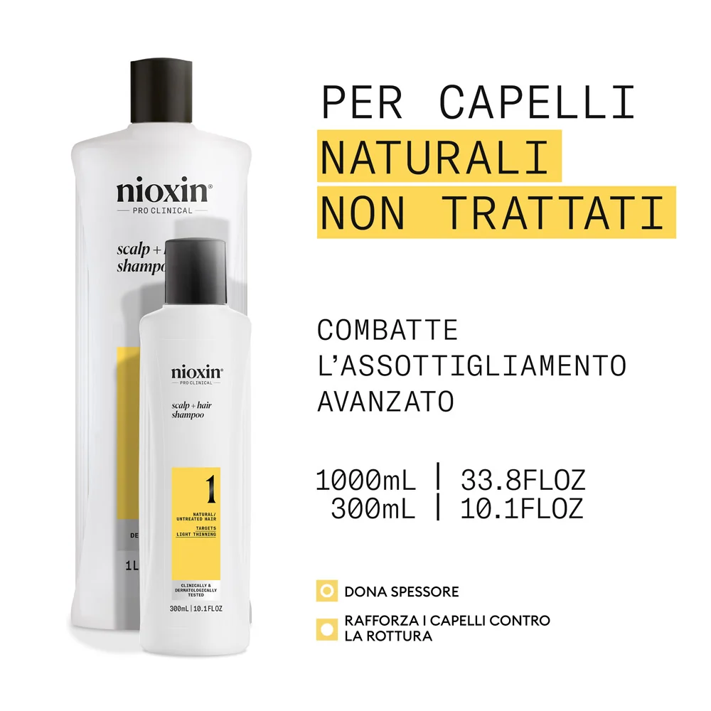 Nioxin Sistema 1 Scalp + Hair Shampoo 1000ml  - shampoo anti assottigliamento lieve - Image 2