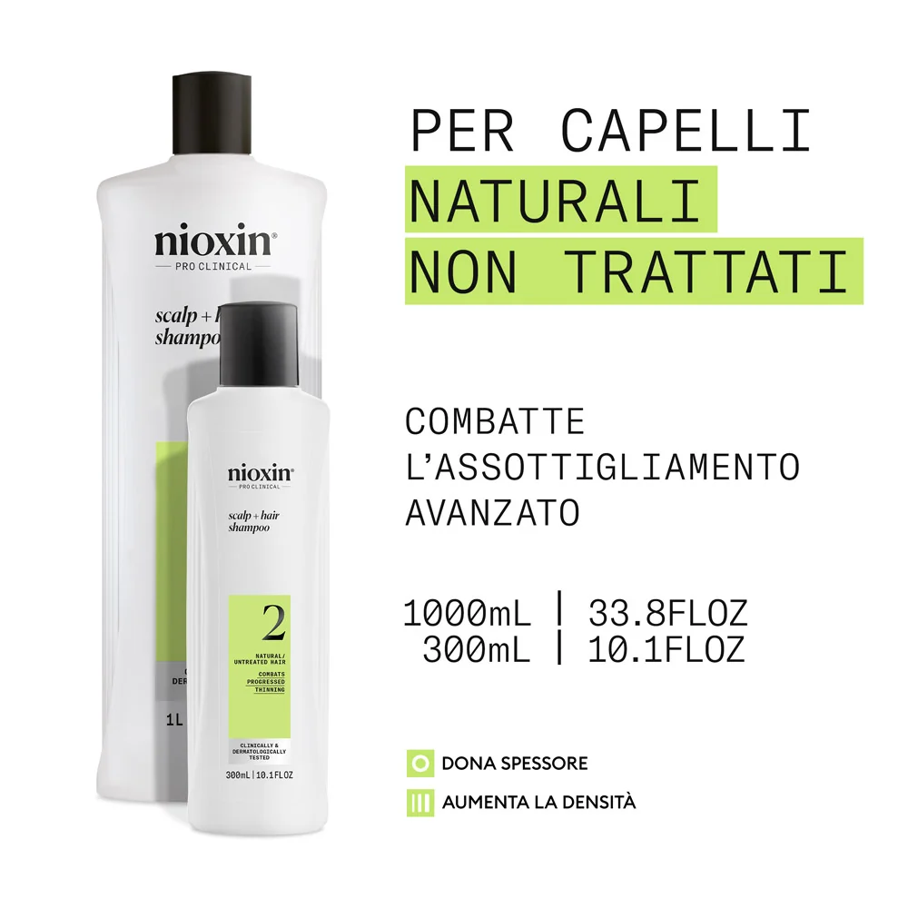 Nioxin Sistema 2 Scalp + Hair Shampoo 1000ml - shampoo anti assottigliamento avanzato - Image 2