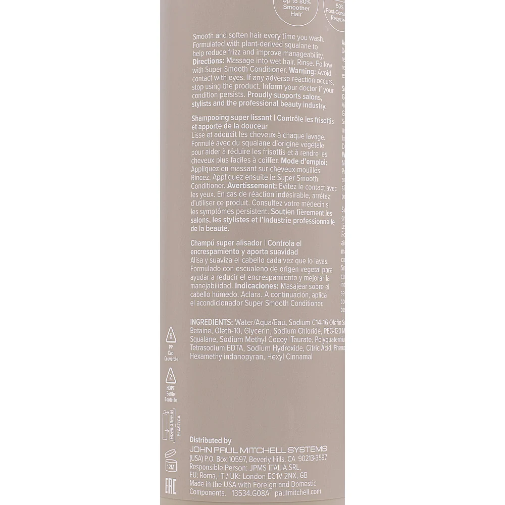 Paul Mitchell Super Smooth Shampoo 1000ml - shampoo anti crespo - Image 2