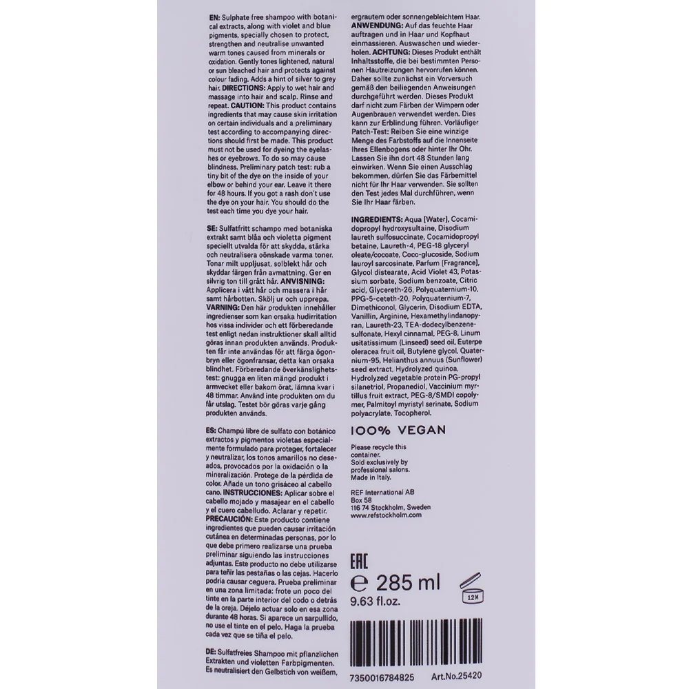 Stockholm Sweden Ref Cool Silver Shampoo 285ml - shampoo anti giallo capelli biondi - Image 2